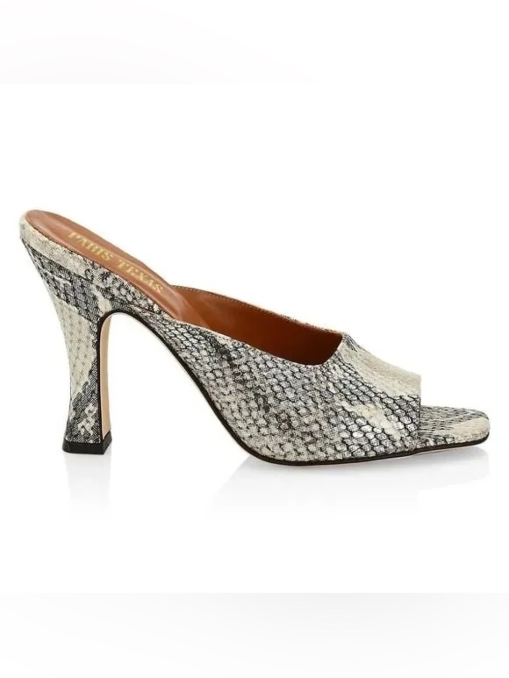 Paris Texas Metallic Snake-Print Leather Peep-Toe Mule size 9